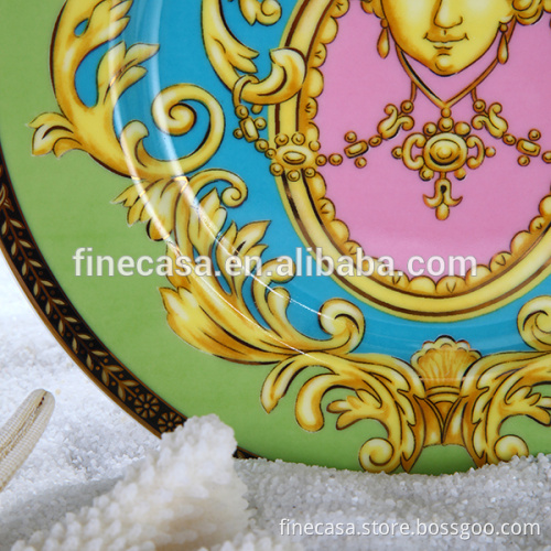 7.5 Inches Luxury Fine Hyper White Porcelain Gold Rim Plate of Sea Goddness